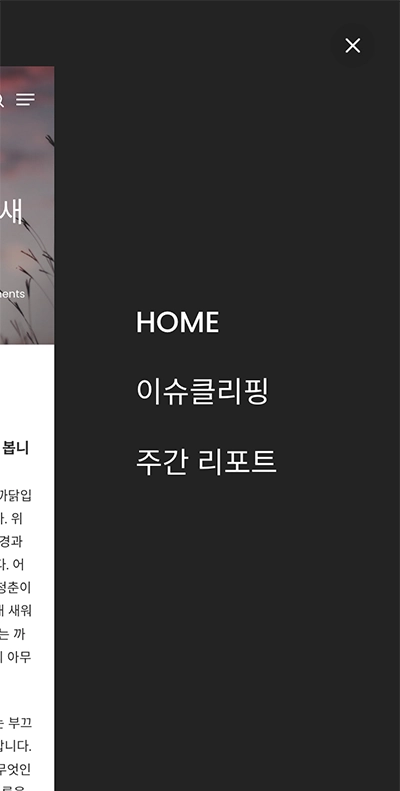 모바일 메뉴 화면